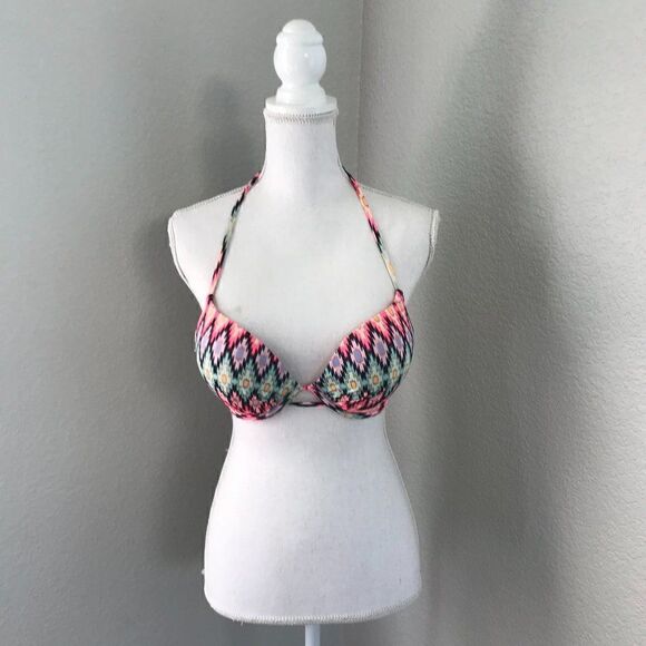 Victoria's Secret Multi Colored Bikini Top Halter Strap 34C - Picture 1 of 8